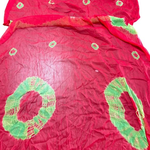 RaJ Red Green Sheer Silk Tie Dye Rectangle Scarf‎ Statement Scarf Lagenlook - Picture 3 of 6